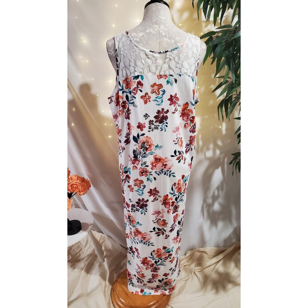 Garnet Hill Green Cotton Organic Floral Lace Sleeveless Maxi Dress Size XL Eco - Picture 3 of 11